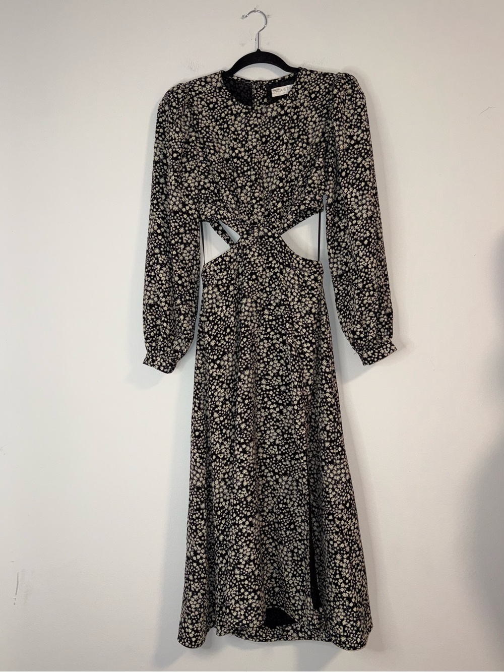 Astr The Label Tie Back Cut Out Micro Floral Daisy Long Sleeve Midi Dress Sz S